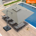 PURPLE LEAF 9'X12' SUNBRELLA Premium Fabric Patio Cantilever Grey Aluminum Cast Ash Umbrella – UV 50+ professional, heavy-duty sun protection that blocks UV rays impeccably. Paired with matching loungers in the same color, savor cool and leisurely moments by the pool.