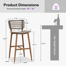 PURPLE LEAF Patio Counter Height Bar Stools Set of 2 Metal Bar Chairs with Back Wicker Woven Stools for Kitchen Island Pool Garden Outdoor Barstools