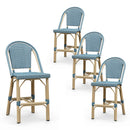 PURPLE LEAF Patio French Counter Stool Set of 2 Outdoor Backrest Barstools Aluminum Frame Woven Rattan for Indoor Kitchen Garden Balcony Restaurant