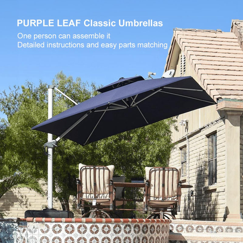 PURPLE LEAF Large Square Patio Cantilever Umbrella for Garden, Pool, Porch