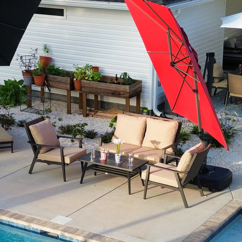 PURPLE LEAF Lorri Patio Conversation Set Medium Size with Khaki Cushions Heavy-Duty Metal Frame Rattan Backrest for Patio Garden