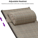 Close-up of adjustable headrest pillow on PURPLE LEAF bronze aluminum outdoor chaise lounge chair.