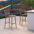 PURPLE LEAF Patio Counter Height Bar Stools Set of 2 Metal Bar Chairs with Back Wicker Woven Stools for Kitchen Island Pool Garden Outdoor Barstools