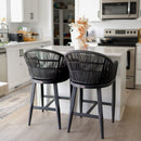 PURPLE LEAF Outdoor Bar Stools Set of 2 Rattan Bar Stools Counter Stools with Back and Cushions  for Patio, Garden, Kitchen