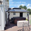 PURPLE LEAF Patio Hardtop Gazebo for Outdoor Grey Galvanized Steel Double Roof White Aluminum Poles with Curtains and String Lights-clear