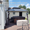PURPLE LEAF Patio Hardtop Gazebo for Outdoor Grey Galvanized Steel Double Roof White Aluminum Poles with Curtains and String Lights-clear