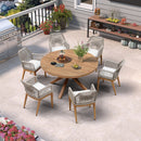 PURPLE LEAF Round Outdoor Dining Set Patio Aluminum Dining Set Round Table and Wicker Chairs with Sunbrella Cushions for Kitchen Deck