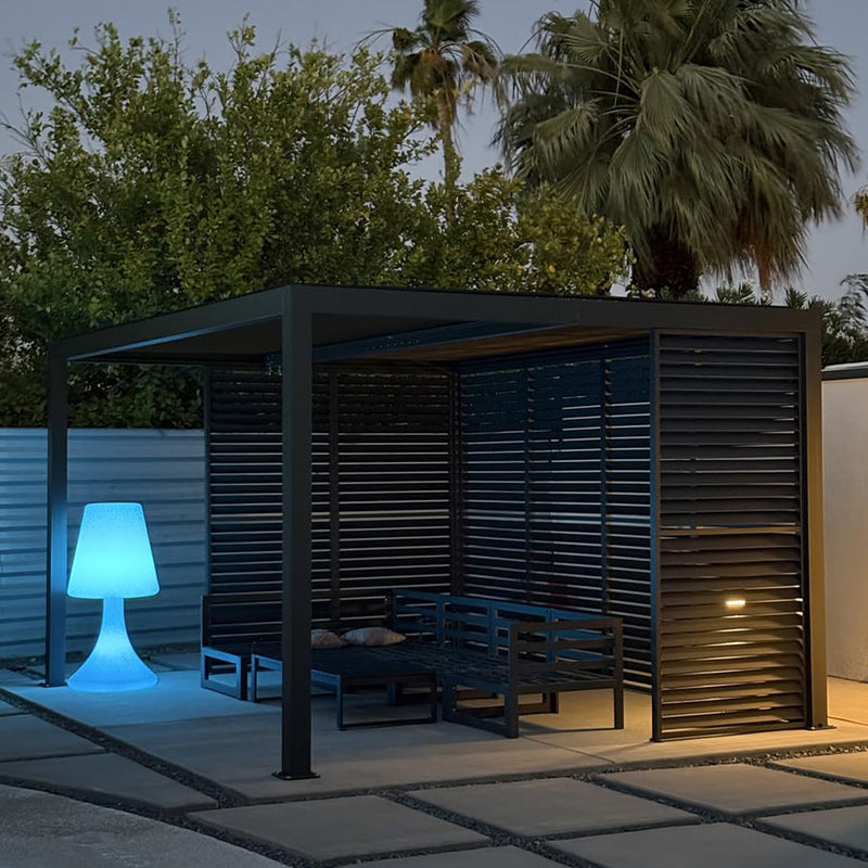 PURPLE LEAF Athena Louvered Pergola Grey Outdoor Aluminum Pergola with Shutter Wall Adjustable Gazebo Rainproof for Patio Deck Garden