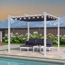 PURPLE LEAF Outdoor Retractable Pergola with Sun Shade Canopy Cover White Patio Metal Shelter for Garden With Lights