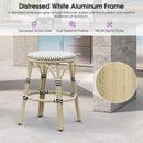 PURPLE LEAF Patio French Round Counter Stool Set of 2 Rattan Backless Stackable Barstools Aluminum Frame Footrest with Woven Wicker for Outdoor Kitchen Yard