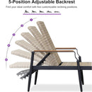 PURPLE LEAF Outdoor Chaise Lounge Chair Set of 2 Patio Pool Lounger Aluminum Chairs with Wooden Armrest Sunbathing Tanning Recliner for Outside Backyard White