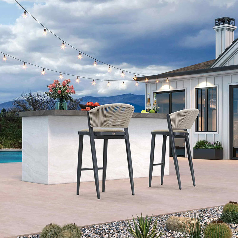 PURPLE LEAF Counter Height Bar Stool Set of 2 Outdoor Stool Chair with Footrest Patio Bar Height Stools Rattan Barstools for Outdoor or Indoor