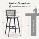 PURPLE LEAF Patio Counter Height Bar Stools Set of 2 Metal Bar Chairs with Back Wicker Woven Stools for Kitchen Island Pool Garden Outdoor Barstools