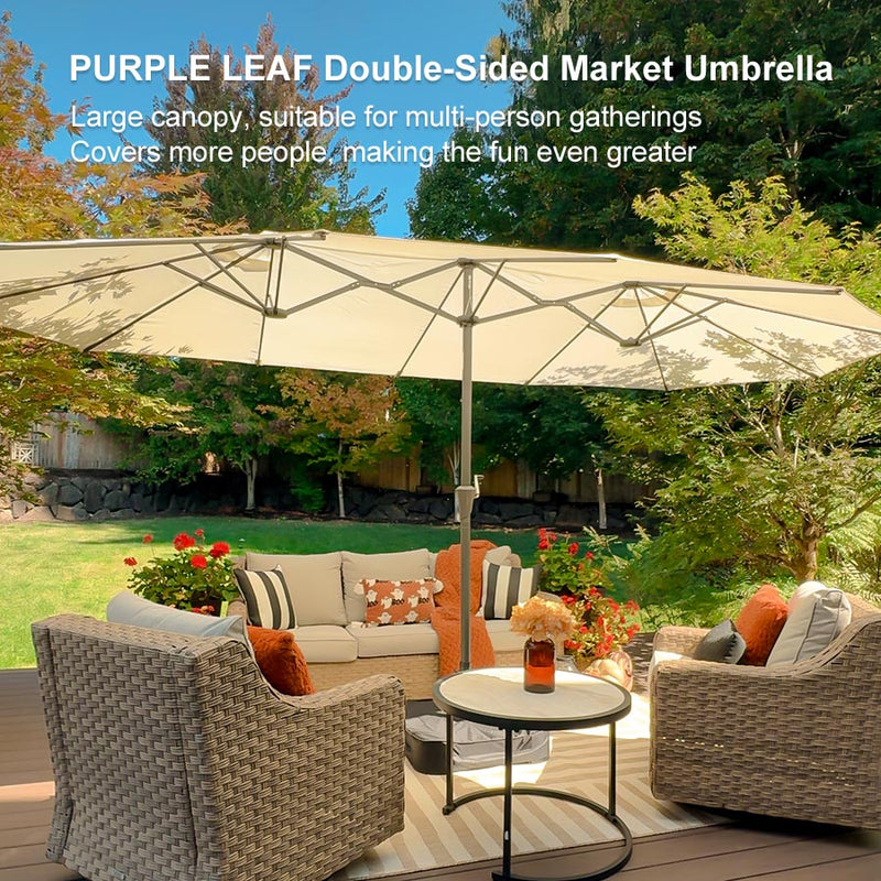 PURPLE LEAF 14'X8' double-sided patio market white large rectangular advanced chain lock pin umbrellas with a sturdy 1.9" powder-coated pole and 12 ribs for stability and free base 
 Large canopy, suitable for multi-person gatherings
Covers more people, making the fun even greater