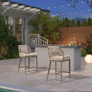 OPEN BOX I PURPLE LEAF 2 Set Outdoor Bar Stool Chair Set, Modern Counter Height Bar Stool, Cushion Included