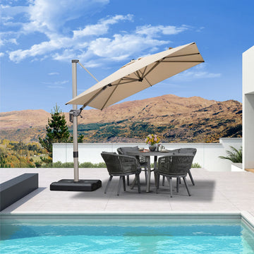 free standing patio umbrella with weighted base WestinTrends 10 ft Outdoor Solar LED Cantilever Weights, Dark Green Choose ABBLE INC Heavy Duty Base Weights Stand