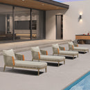 PURPLE LEAF Hailar Olefin Patio Chaise Lounge Chair , Upholstered Pool Lounge Chairs for Outdoor with Teak Armresfor Deck, Pool, Lawn, Garden, Courtyard, Porch, Khaki