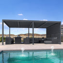 PURPLE LEAF Athena Louvered Pergola Grey Outdoor Aluminum Pergola with Shutter Wall Adjustable Gazebo Rainproof for Patio Deck Garden