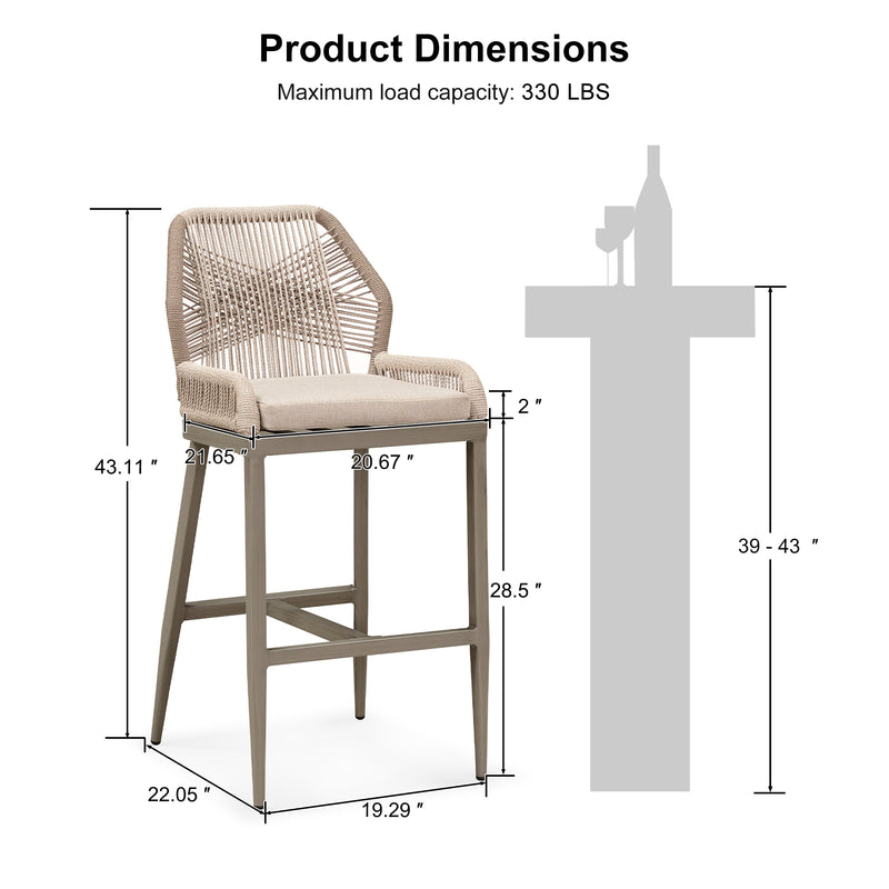 PURPLE LEAFOutdoor Bar Stool Set of 6，Wicker Chairs Bar Chairs with Cushion，All-Weather Patio Furniture kitchen stools