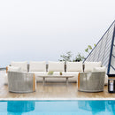 PURPLE LEAF Hailar U-Shaped Patio Conversation Set with Genuine Teak Cushions and Pillows Olefin Rope Backres Outdoor Couch Sets for Porch Garden