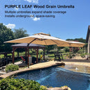 PURPLE LEAF Outdoor Garden Umbrella with Base, Cantilever Umbrellas in Wood Color