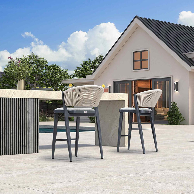 PURPLE LEAF Counter Height Bar Stool Set of 2 Outdoor Stool Chair with Footrest Patio Bar Height Stools Rattan Barstools for Outdoor or Indoor
