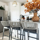 PURPLE LEAF Bar Stool Set of 2 Rattan Bar Stools Counter Stools with Back Metal Bar Height Stool Outdoor Bar Chair for Garden Kitchen