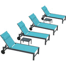 PURPLE LEAF Outdoor Lounge Chair Patio Chaise Pool Lounger Aluminum Frame with Side Table and Wheels for Outside Sunbathing Tanning Recliner Including Pillows