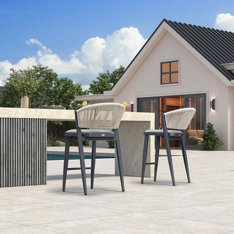 PURPLE LEAF Counter Height Bar Stool Set of 2 Outdoor Stool Chair with Footrest Patio Bar Height Stools Rattan Barstools for Outdoor or Indoor