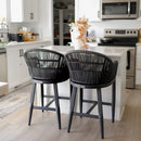 PURPLE LEAF Outdoor Bar Stools Set of 2 Rattan Bar Stools Counter Stools with Back and Cushions  for Patio, Garden, Kitchen