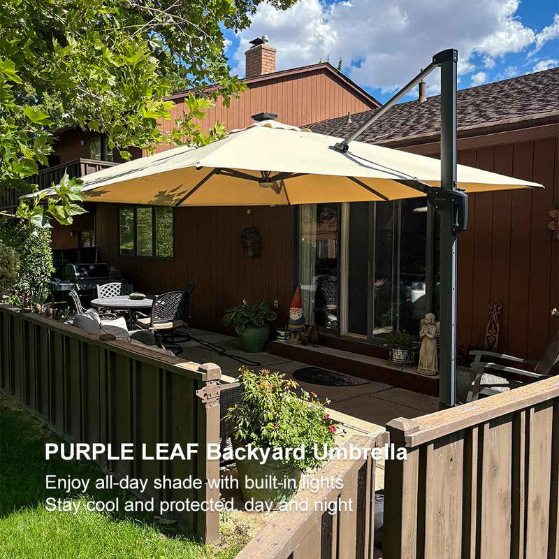 PURPLE LEAF Affordable Patio Umbrella with Lights 10ft Swivel Tiliting Outdoor Umbrella