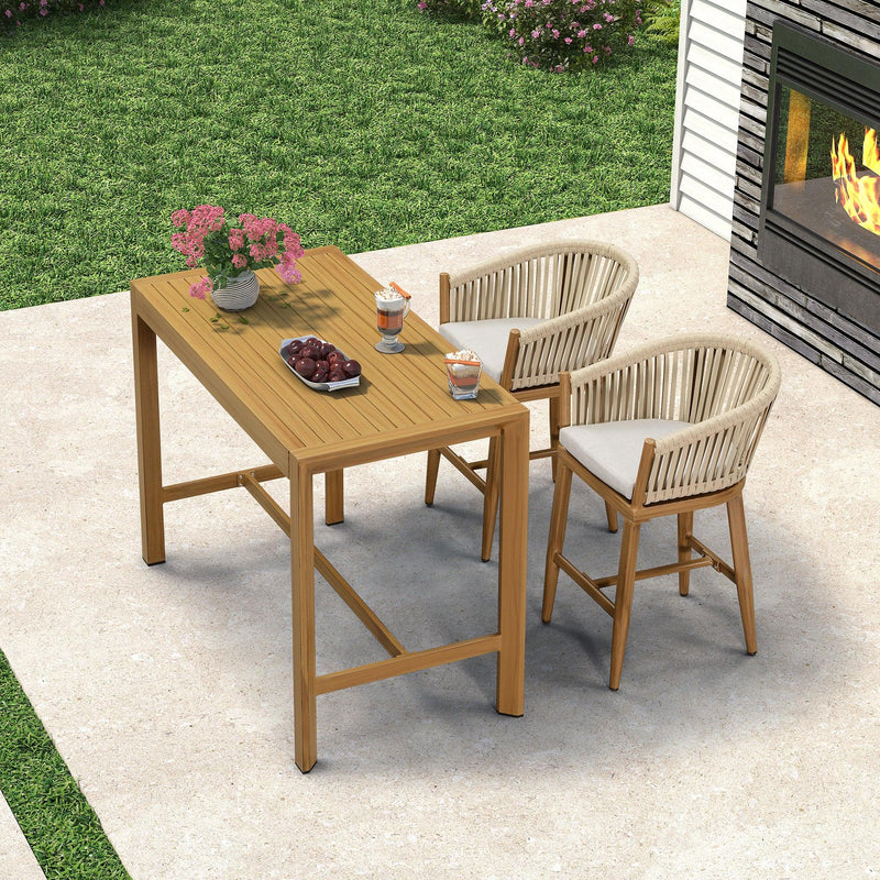 PURPLE LEAF Counter Stools, Bar Stools Set of 2 Rattan Bar Stools Wicker Bar Chairs Woven Aluminum Barstools with Back and Cushions