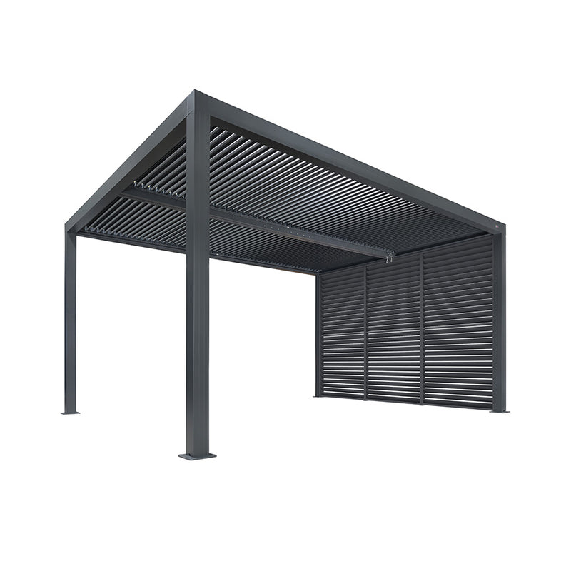 PURPLE LEAF Louvered Pergola Grey Outdoor Aluminum Pergola with Shutter Wall Adjustable Gazebo Rainproof for Patio Deck Garden