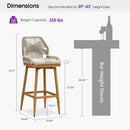 PURPLE LEAF Outdoor Swivel Counter Height Bar Stools Set of 2 Patio 360° Rotating All-Weather Wicker Stools with Back and Cushion for Outside Backyard Kitchen Bistro Garden Bar