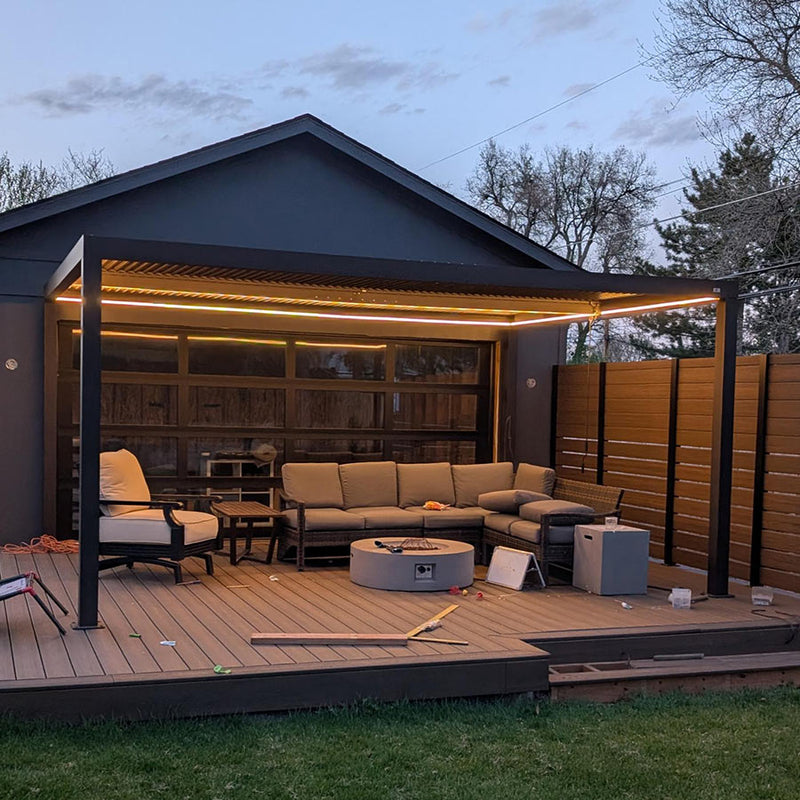 PURPLE LEAF Athena Louvered Pergola Grey Outdoor Aluminum Pergola with Strip Lights Adjustable Gazebo for Patio Deck Garden