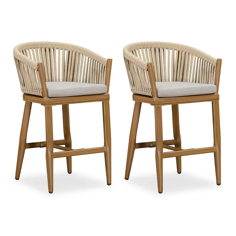 PURPLE LEAF Bar Stools Set of 2 Rattan Bar Stools with Cushions AluminumBar Chairs for Outdoor or Indoor Kitchen Bar Stools