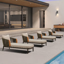 PURPLE LEAF Hailar Olefin Patio Chaise Lounge Chair , Upholstered Pool Lounge Chairs for Outdoor with Teak Armresfor Deck, Pool, Lawn, Garden, Courtyard, Porch, Khaki