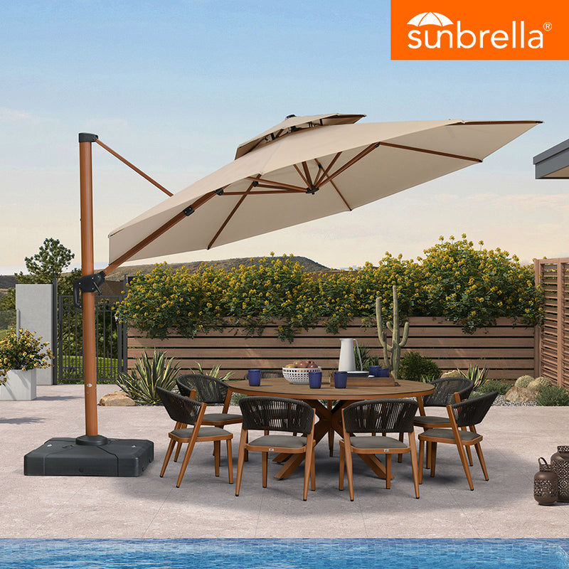 PURPLE LEAF SUNBRELLA Cantilever Umbrella Deluxe Wood Pattern Patio Umbrella