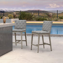 PURPLE LEAF Outdoor Counter Height Stools Set of 2, PU Leather Patio Bar Set with Aluminum Frame, Bar Chairs for Poolside, Garden, Kitchen Island