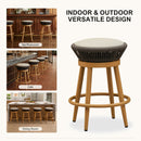 PURPLE LEAF Outdoor Swivel Bar Stools Set of 2 Metal Modern Rattan Bar Chairs with Backrest Aluminum Woven Barstools with Cushions