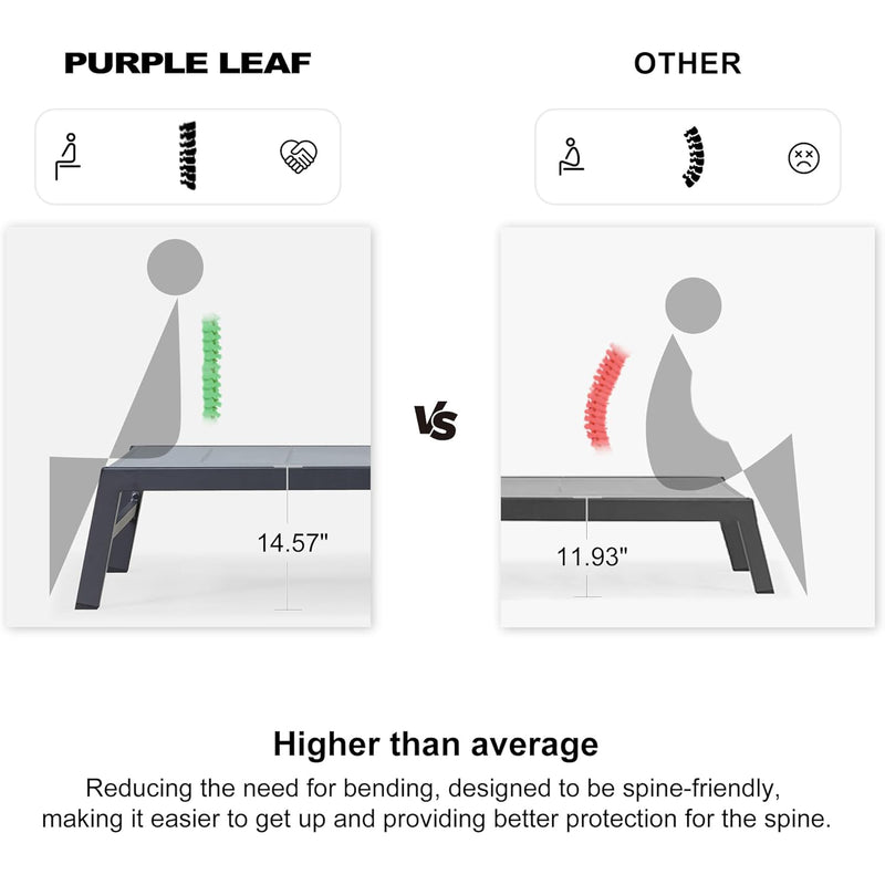 PURPLE LEAF Outdoor Aluminum Chaise Lounge Set of 3 with Wheels and Side Table for Outdoor Backyard Poolside