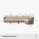 PURPLE LEAF Hailar L-Shaped Patio Conversation Set with Genuine Teak Cushions and Pillows Olefin Rope Backres Outdoor Couch Sets for Backyard Porch