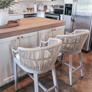 PURPLE LEAF Patio Bar Stools Set of 2 Outdoor Wicker Modern High Bar Chairs Metal Cushioned Barstools with Backs and Ergonomic Armrest for Balcony Garden Indoor Kitchen Island