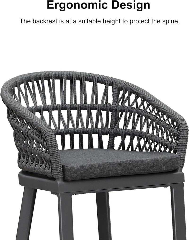PURPLR LEAF Bar Stools Chair Set of 2, Rattan and Aluminum Frame with Comfortable Cushion - Purple Leaf Garden