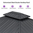 PURPLE LEAF Patio Hardtop Gazebo for Outdoor Grey Galvanized Steel Double Roof White Aluminum Poles with Curtains and String Lights-clear