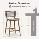 PURPLE LEAF Patio Counter Height Bar Stools Set of 2 Metal Bar Chairs with Back Wicker Woven Stools for Kitchen Island Pool Garden Outdoor Barstools