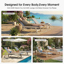PURPLE LEAF Extra Large Patio Chaise Lounge French Outdoor Wicker Lounger Matte Teak Aluminum Frame 771LBS Capacity PE Rattan Adjustable Backrest for Pool Garden Beach Backyard