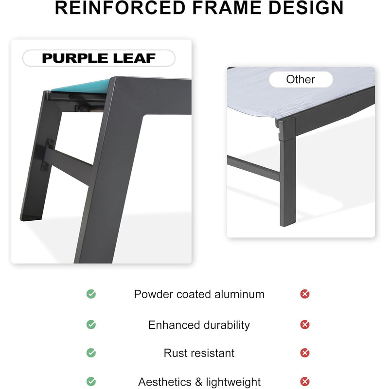PURPLE LEAF Extra Large 2 Pieces Outdoor Aluminum Chaise Lounge Chair with Wheels