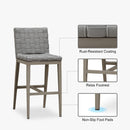 PURPLE LEAF Outdoor Counter Height Stools Set of 2, PU Leather Patio Bar Set with Aluminum Frame, Bar Chairs for Poolside, Garden, Kitchen Island