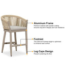 PURPLE LEAF Counter Stools, Bar Stools Set of 2 Rattan Bar Stools Wicker Bar Chairs Woven Aluminum Barstools with Back and Cushions